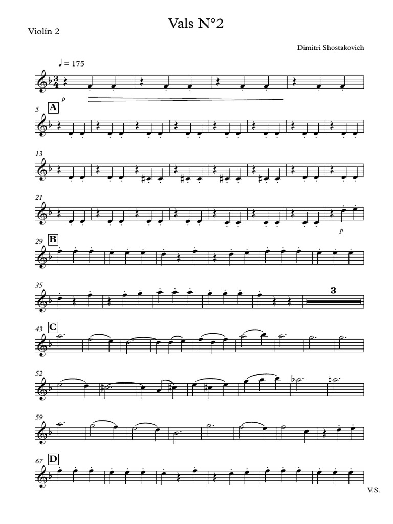 Partition pour Violon - Shostakovich Vals 2 | PDF