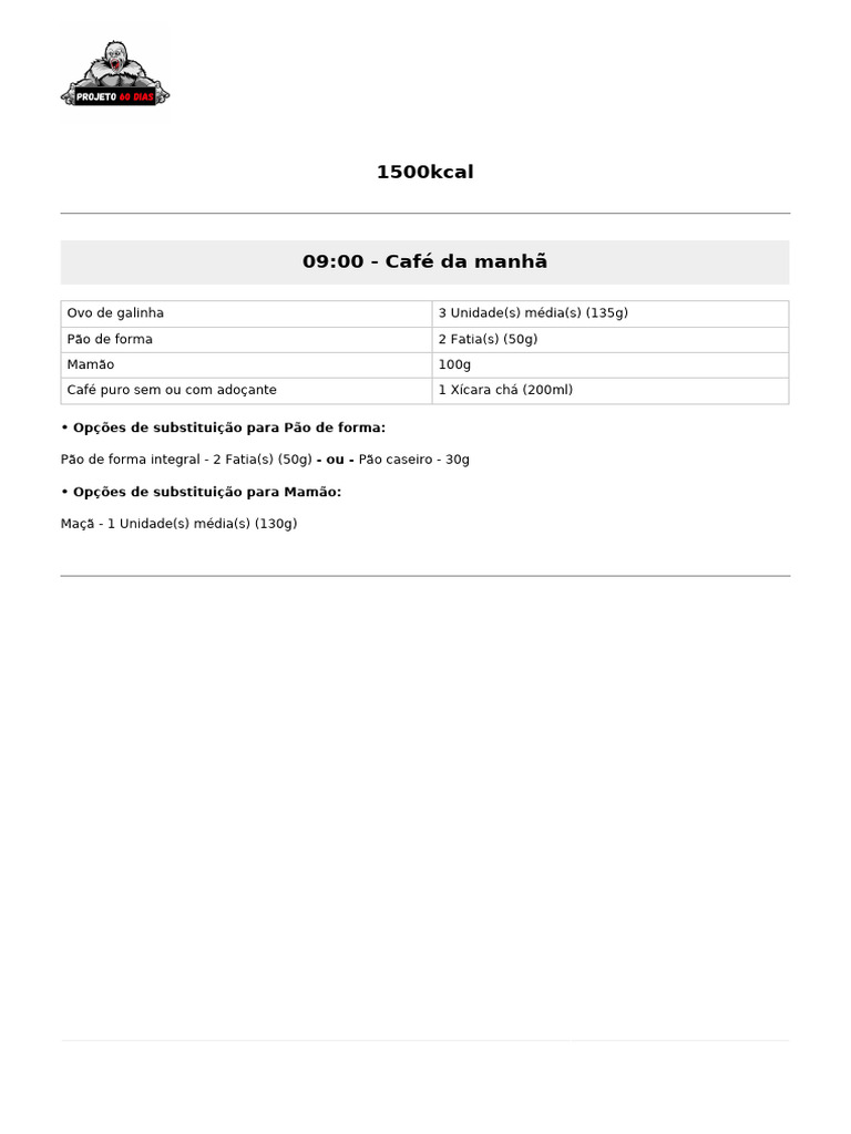 1500 Kcal | PDF | Alimentos | Culinária