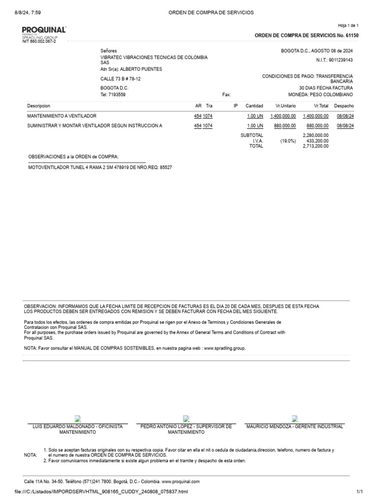 Orden de Compra de Servicios | PDF