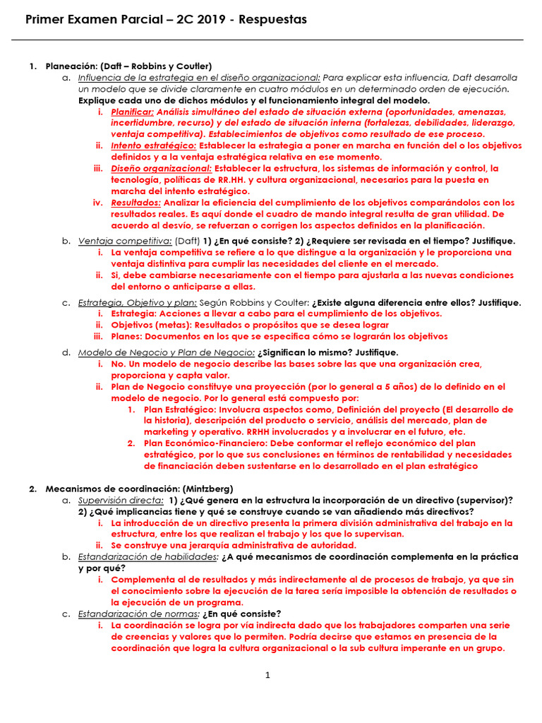 Respuestas Examen Parcial 2C 2019 | PDF | Planificación | Plan de negocios