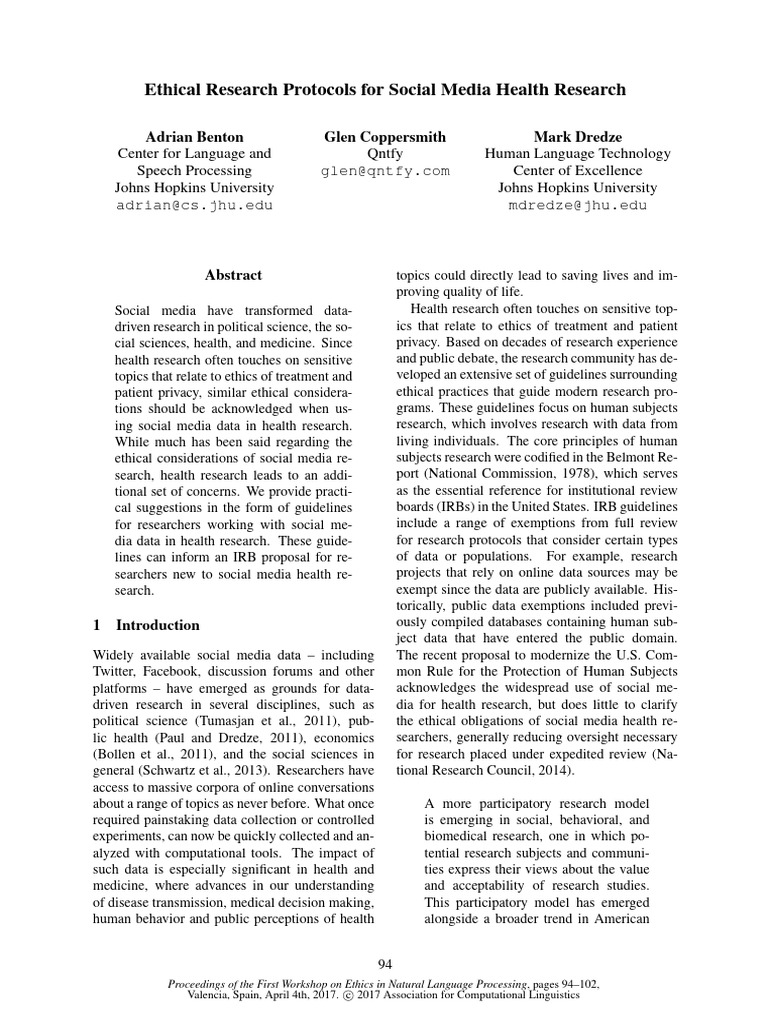 Ethical Research Protocols For Social Media Health Research | PDF ...