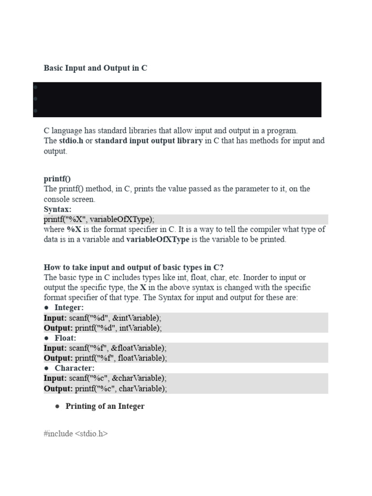 Basic Input and Output in C | PDF | Integer (Computer Science) | Software