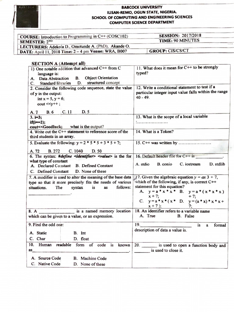 C++ Programming Exam Questions | PDF | C++ | Computer Program