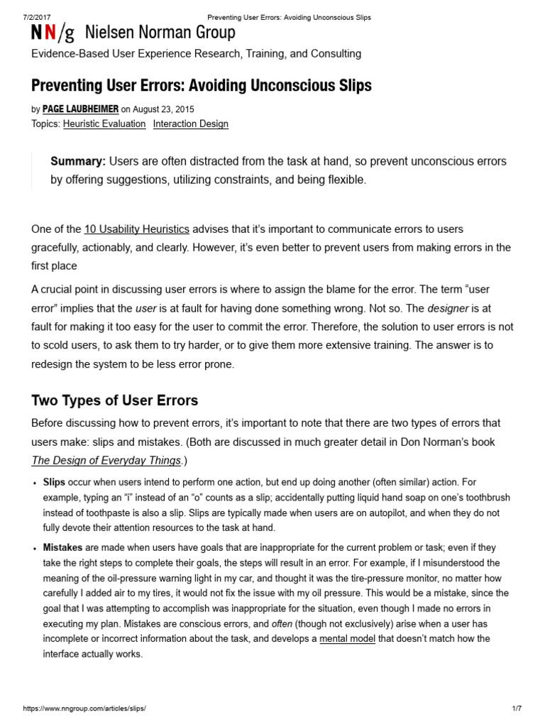 Preventing User Slips in UX Design | PDF | Attention | Usability