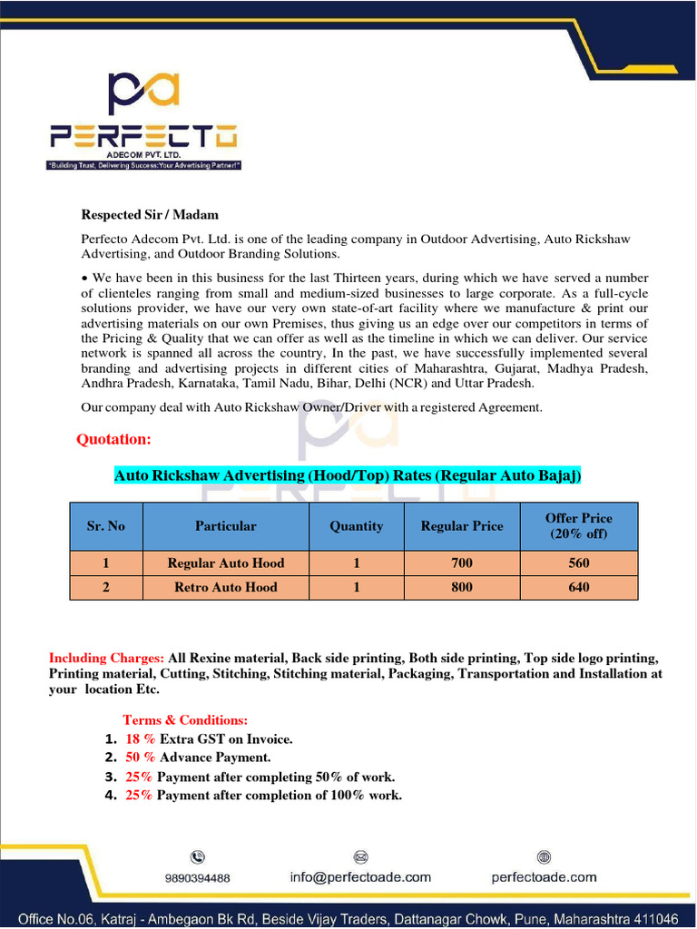 Auto Rickshaw Advertising Quotation | PDF