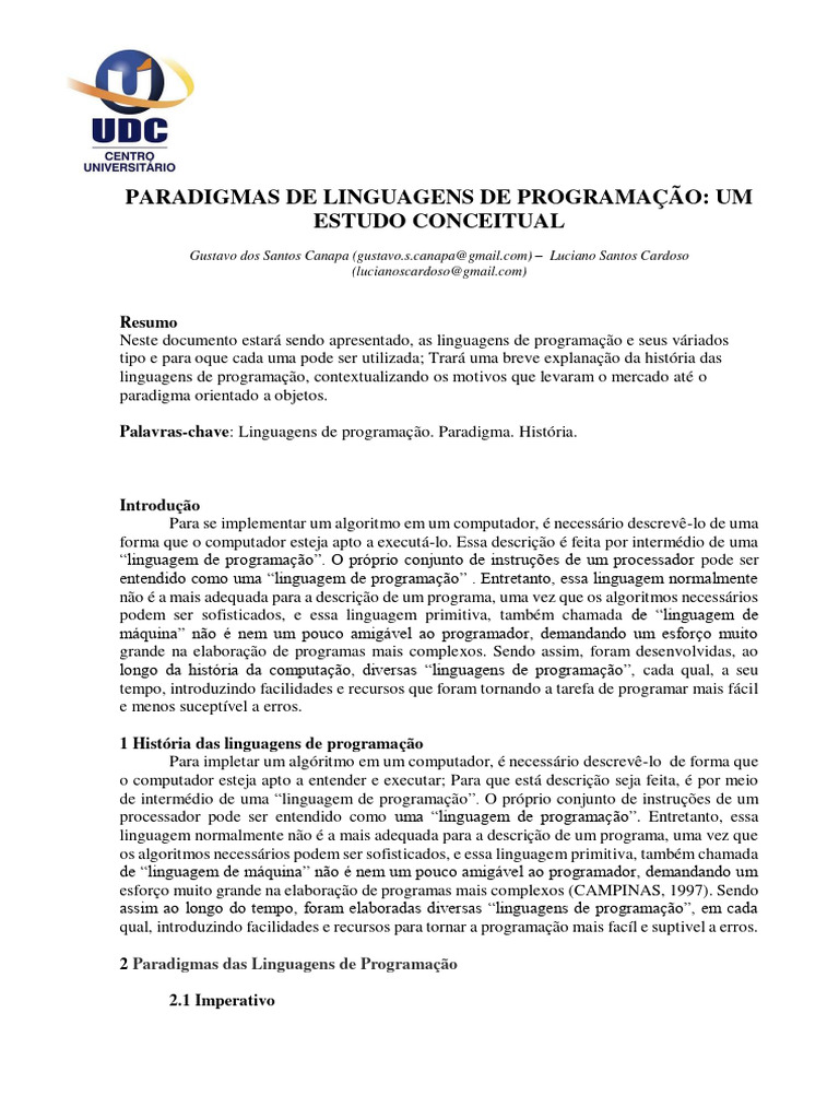 Paradigmas e História das Linguagens de Programação | PDF | Linguagem ...