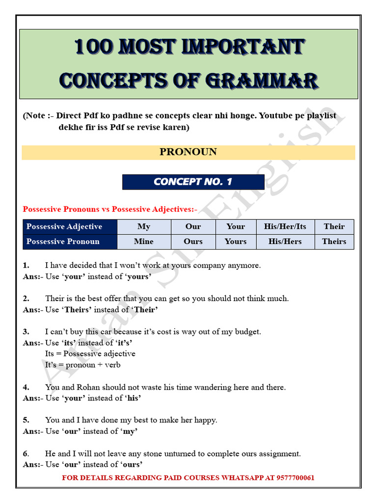 100 Most Imp Rules of Grammar by Aman Sir | PDF | Grammatical Number |  Plural