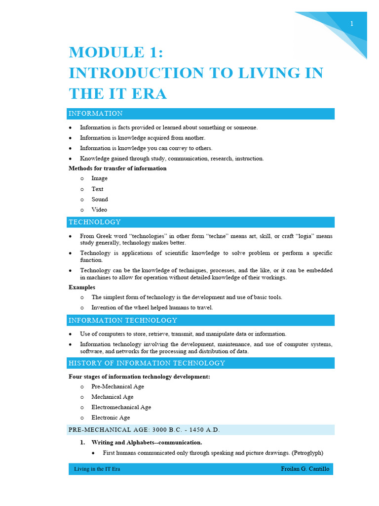 1 - Introduction To Living in The IT Era | PDF | Information ...