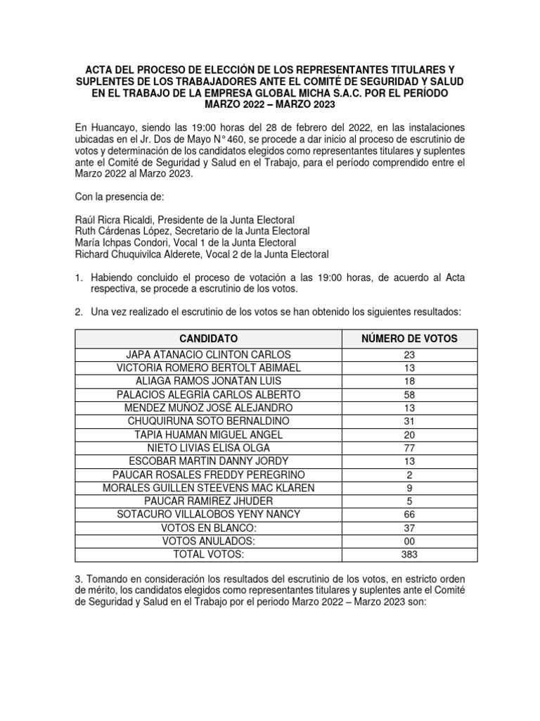 Acta Del Proceso de Elección | PDF | Gobierno | Elecciones