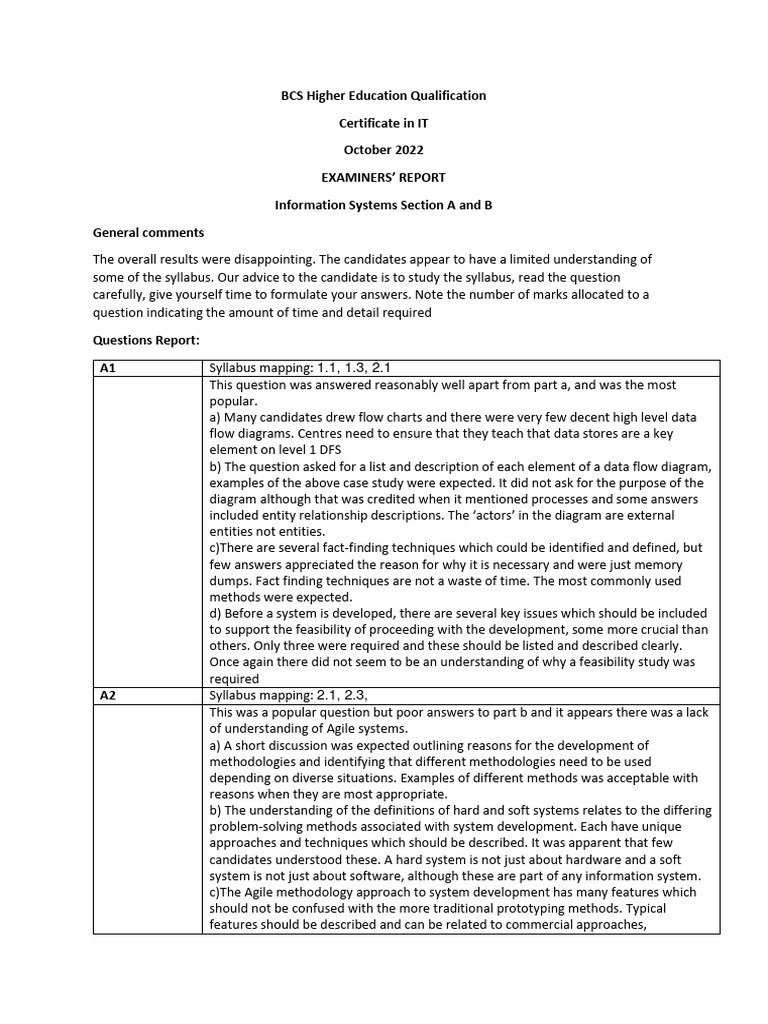 BCS IT Exam Report: Oct 2022 Analysis | PDF | Methodology | Agile ...