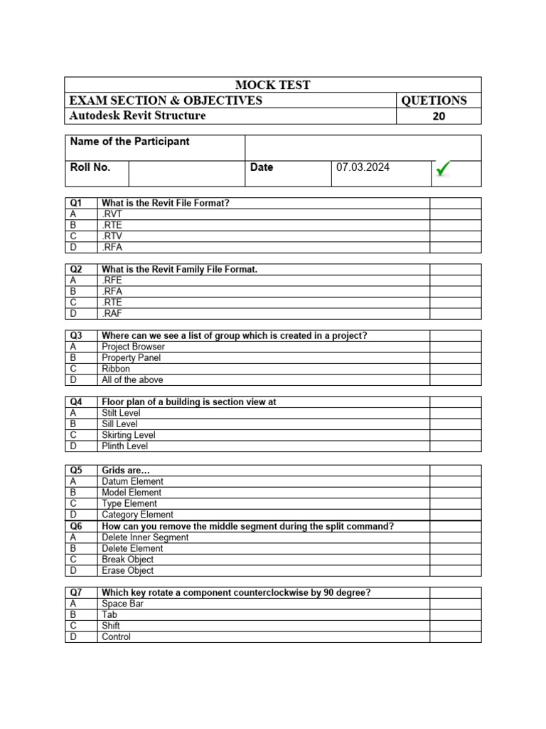 Revit Structure Mock Exam 2024 | PDF | Autodesk Revit