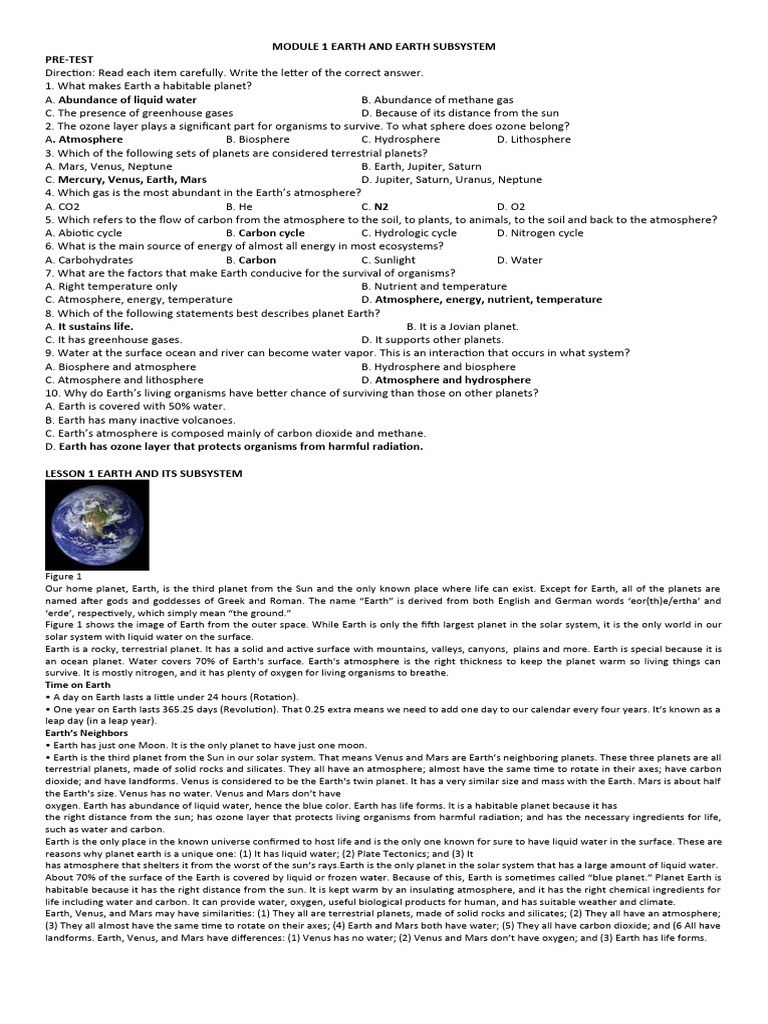 Module 1 Earth and Life Science July 29 Aug 2 | PDF | Earth | Earth ...