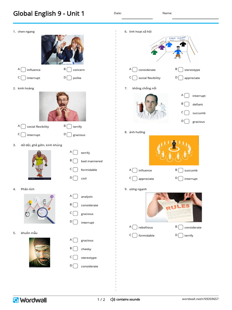 Global English 9 Unit 1 Quiz | PDF