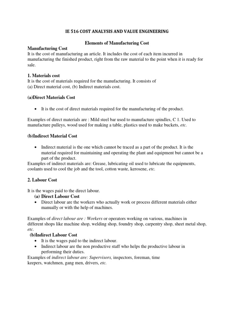 Manufacturing Cost Analysis Guide | PDF | Cost–Benefit Analysis | Cost