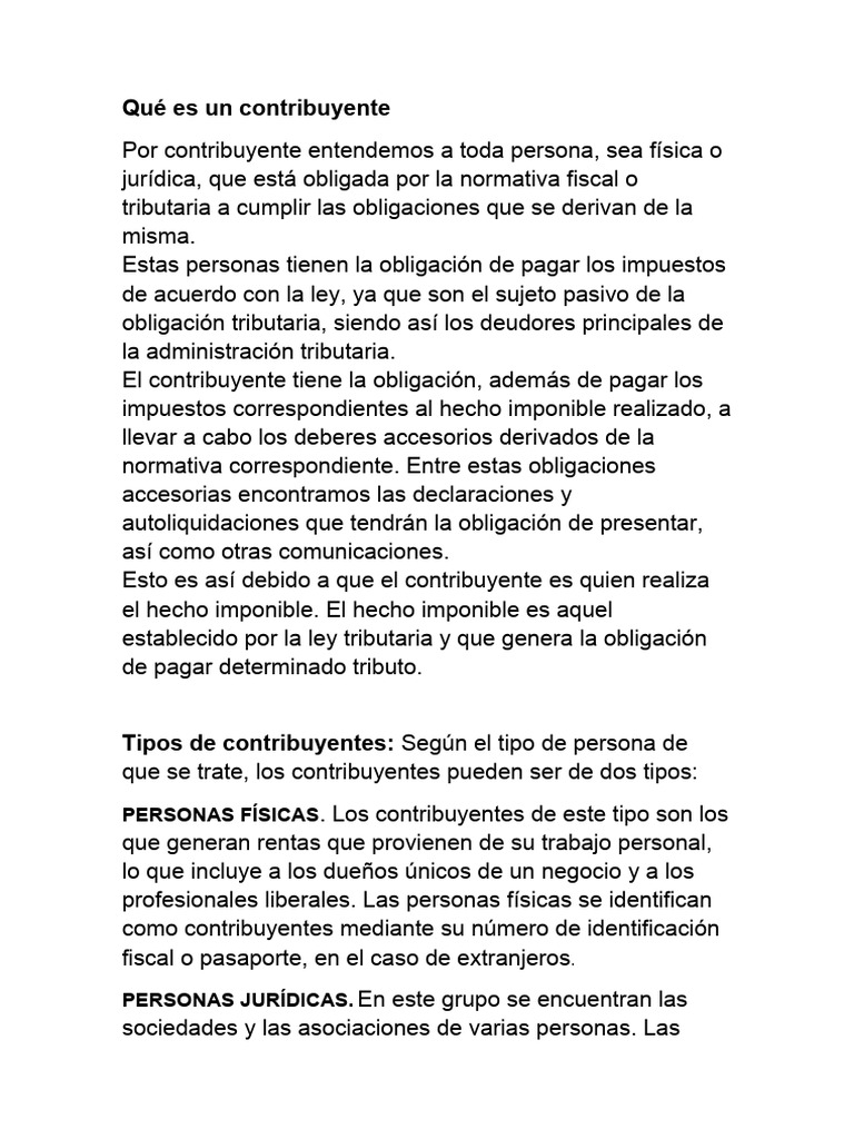 Definición y Tipos de Contribuyentes | PDF | Contribuyente | Impuestos