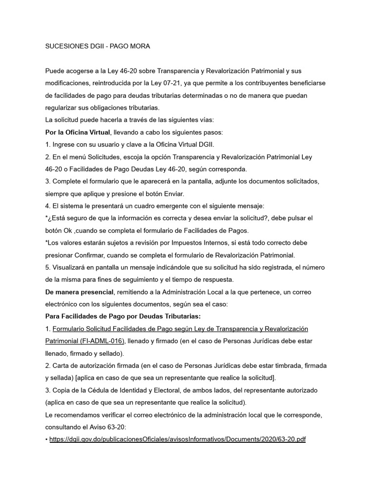Sucesiones dgii pago mora pdf