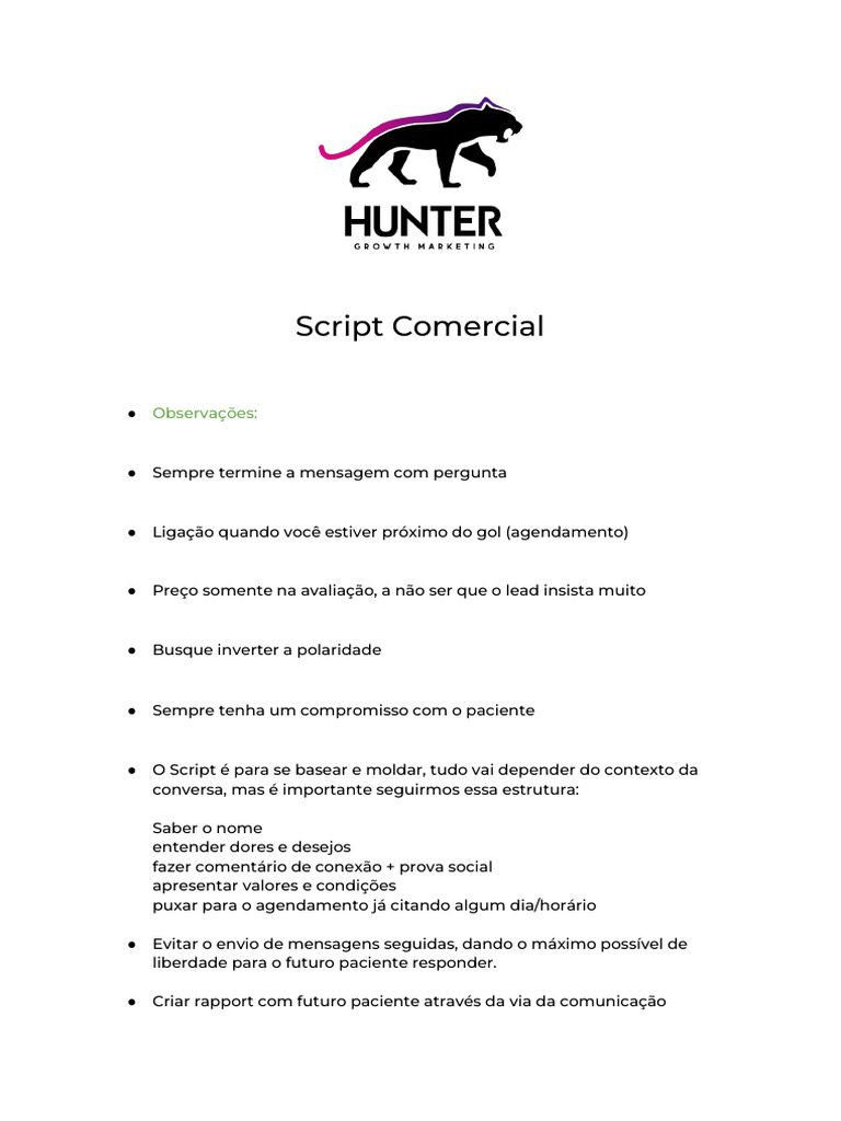 Script de Atendimento para Hunters | PDF | Comunicação