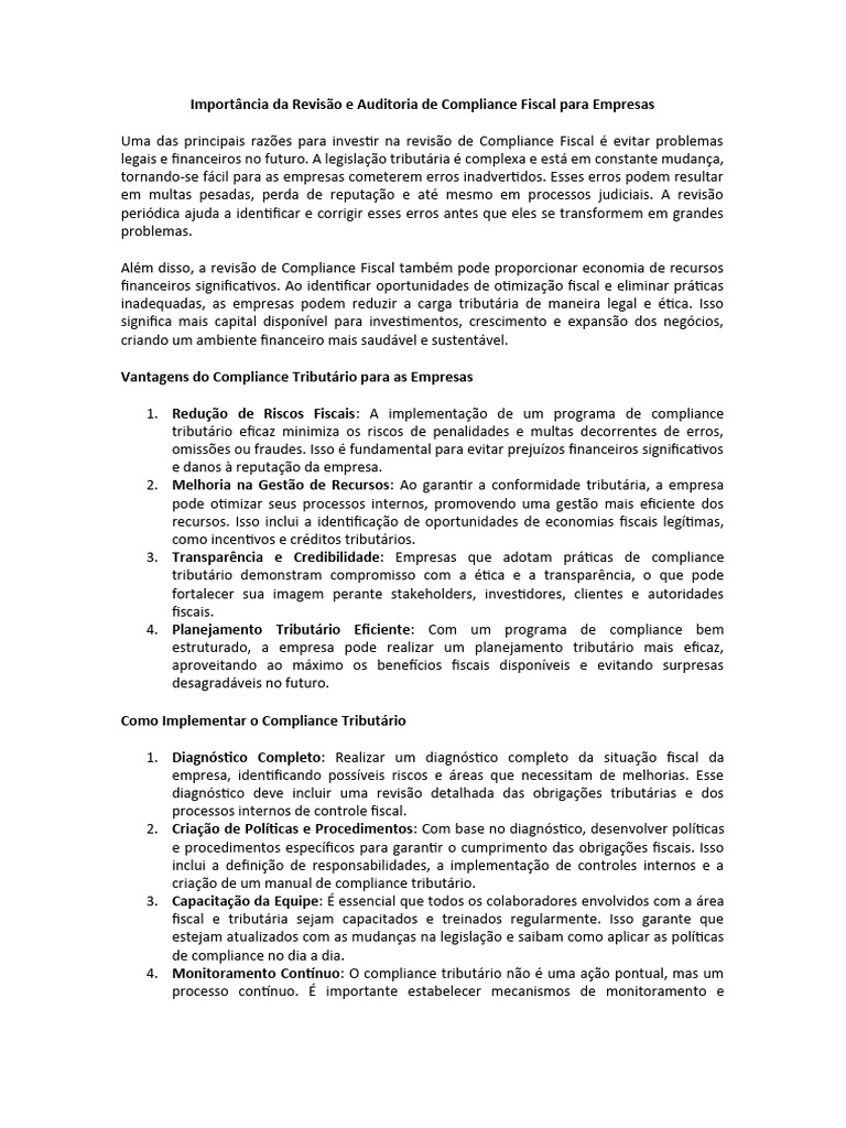 Importância Da Revisão E Auditoria De Compliance Fiscal Para Empresas