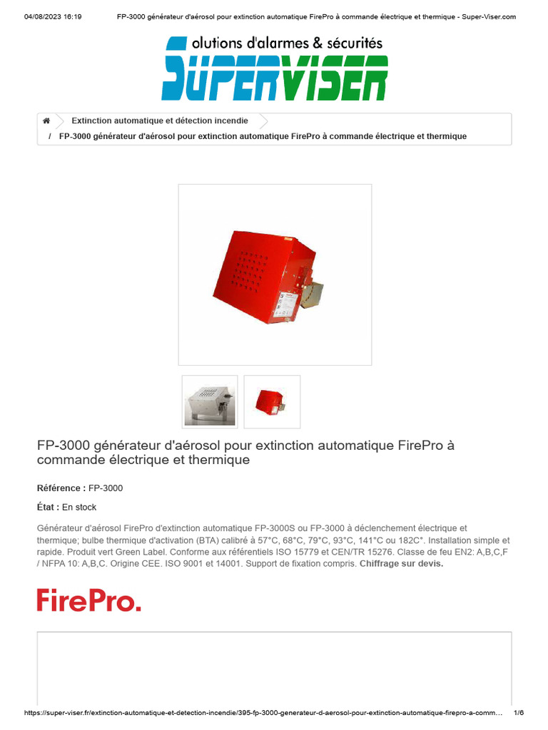 Générateur d'Aérosol FP-3000 FirePro | PDF | Services d'urgence ...