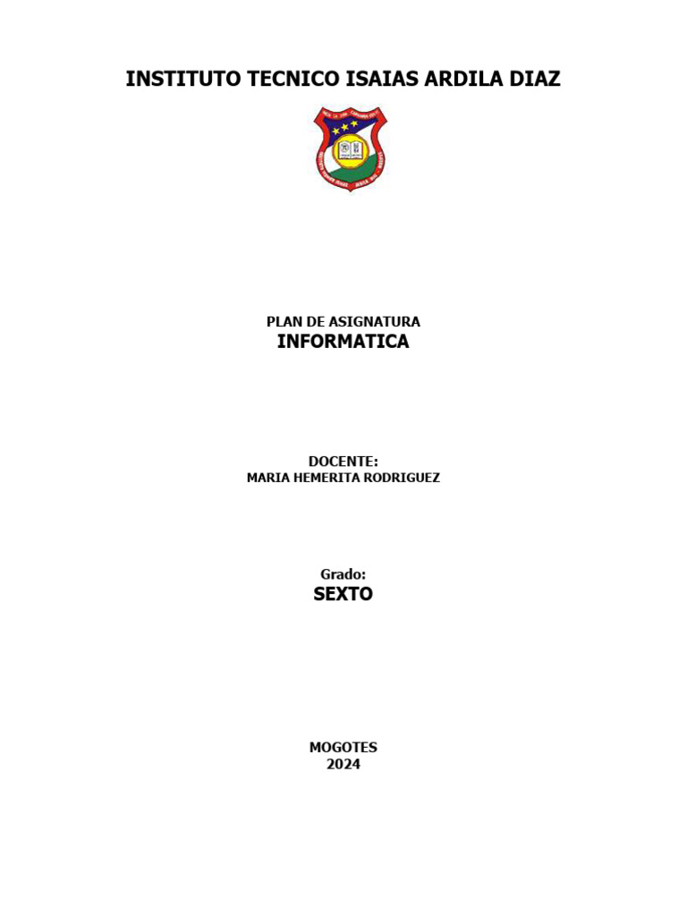 Plan de Informática Sexto Grado 2024 | PDF | Archivo de computadora ...