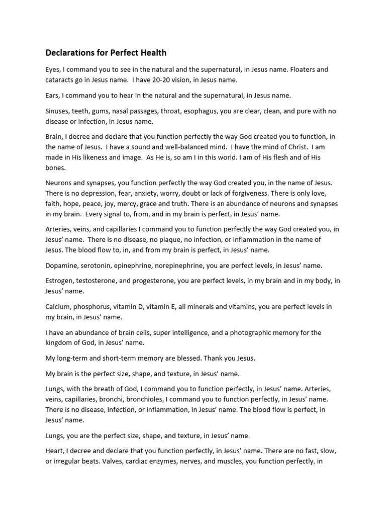 Declarations For Perfect Health | PDF | Heart | Lung