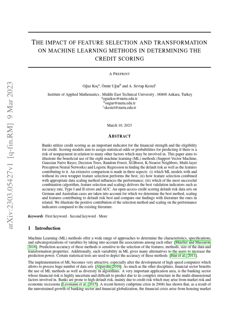 Feature Selection in Credit Scoring ML | PDF | Machine Learning ...