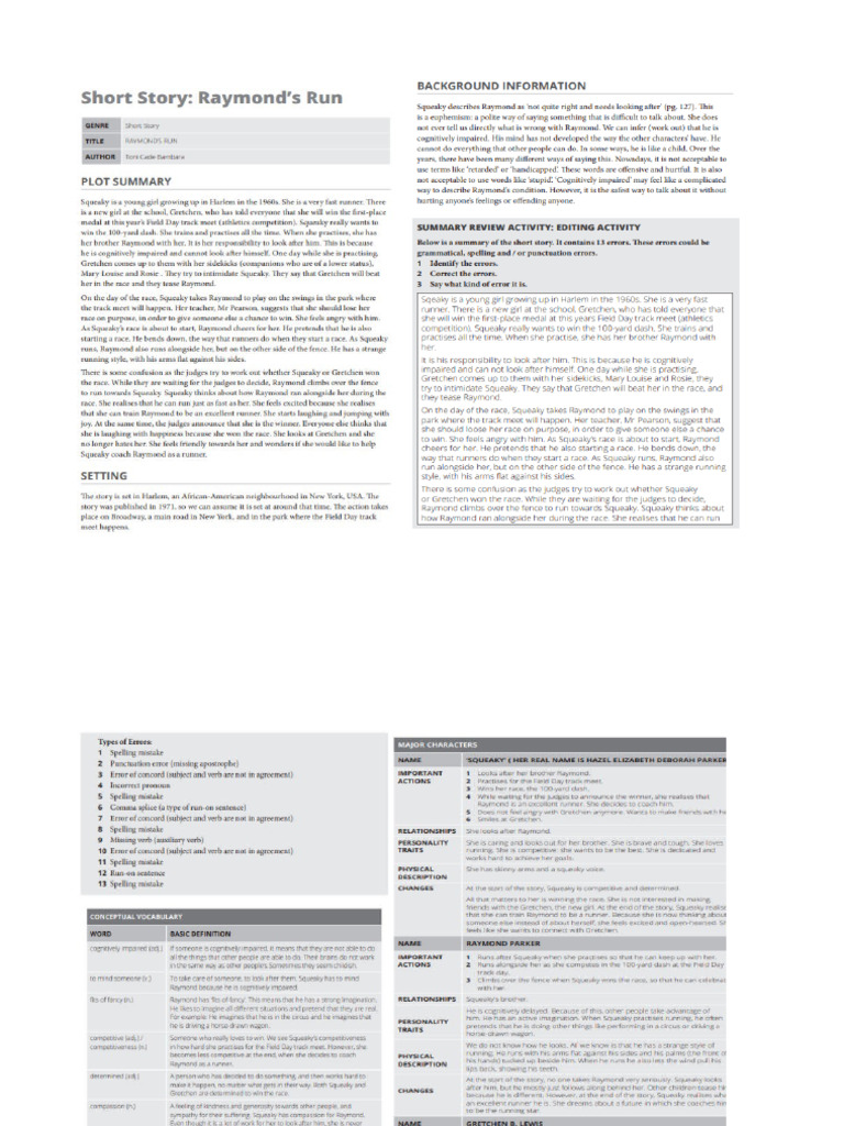 Raymond's Run Summary | PDF