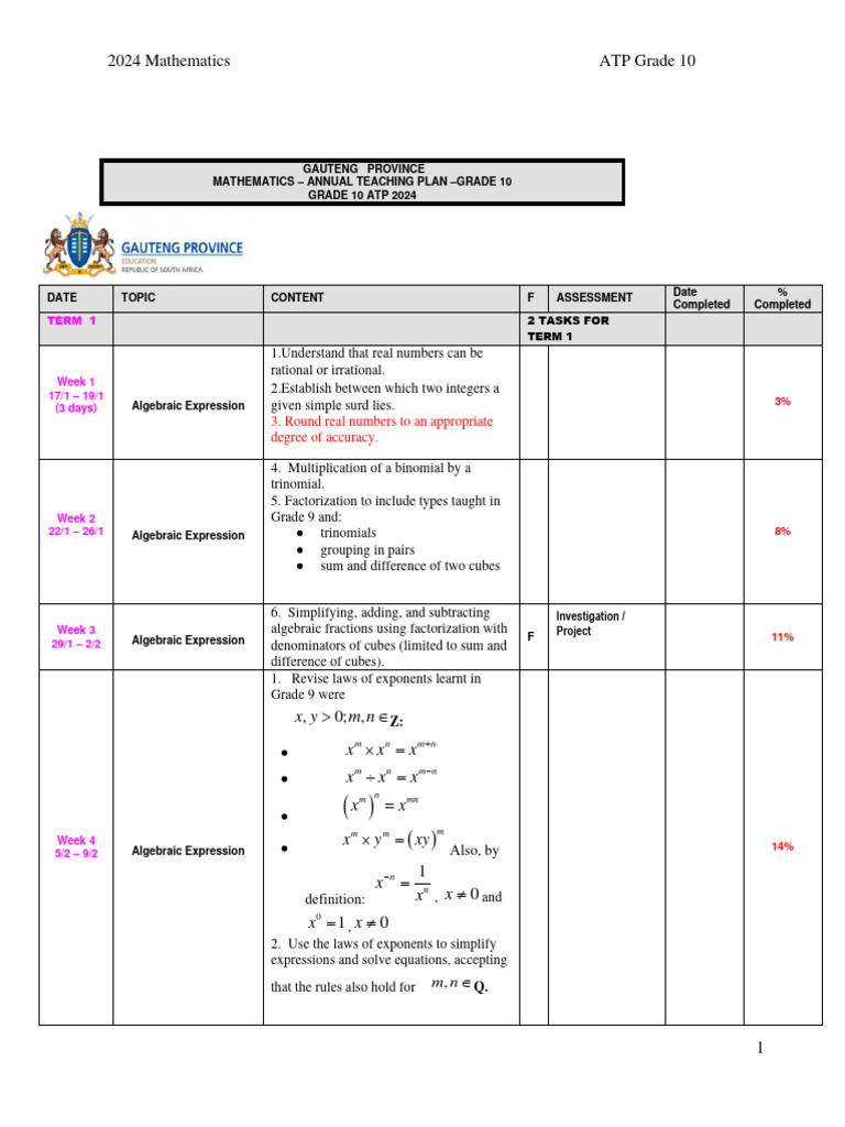 2024 Grade 10 Mathematics ATP Guide | PDF | Trigonometry | Line (Geometry)