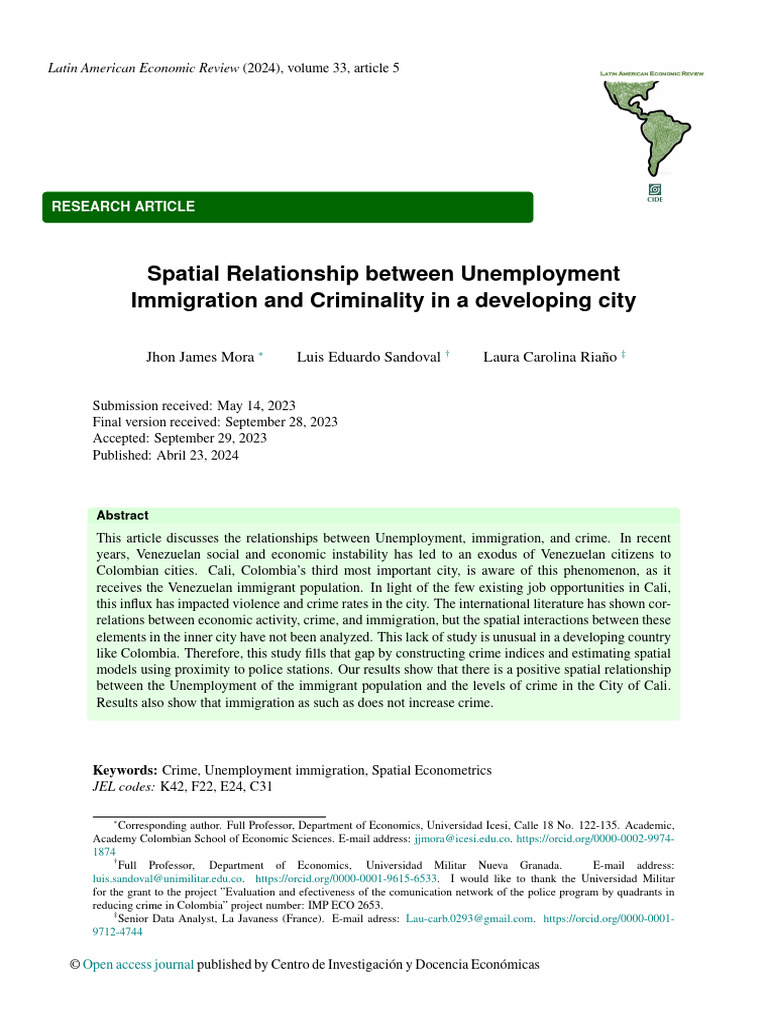 Spatial Relationship Between Unemployment Immigration and Criminality ...