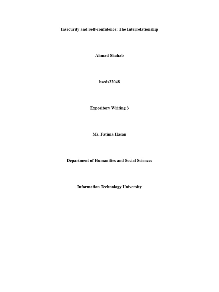 Insecurity And Self Confidence Pdf Self Esteem Emotions