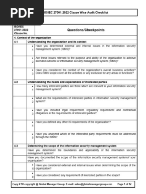 Audit Checklist ISO 27001
