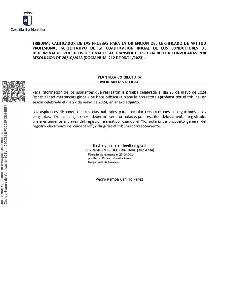 Cap - 2024 - 3a - Plantillas - Correctoras EXAMEN CAP TOLEDO | PDF ...