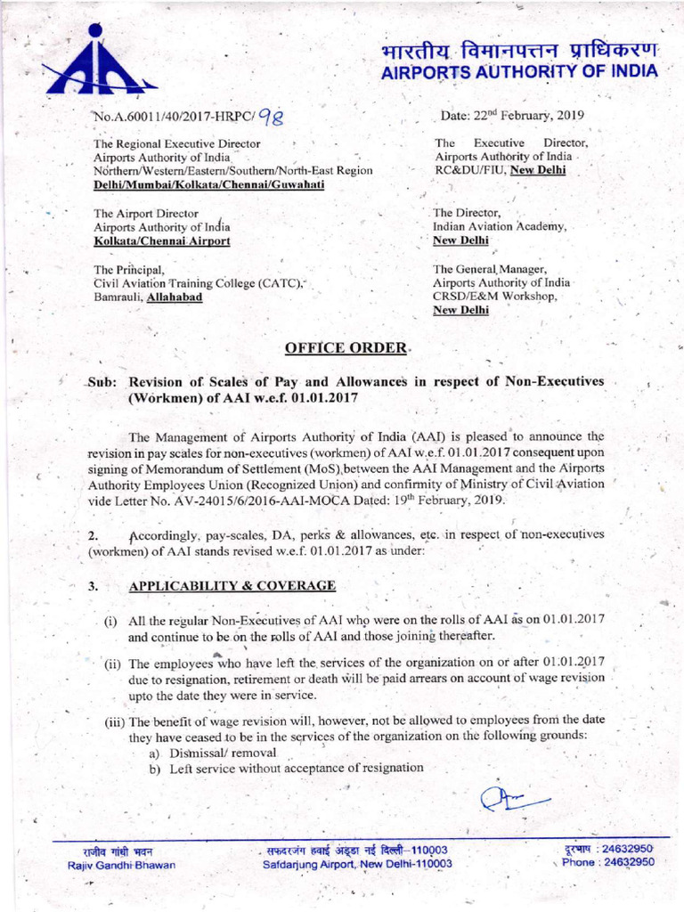 AAI Non-Executive Pay Scale Revision | PDF | Pension | Employee Benefits