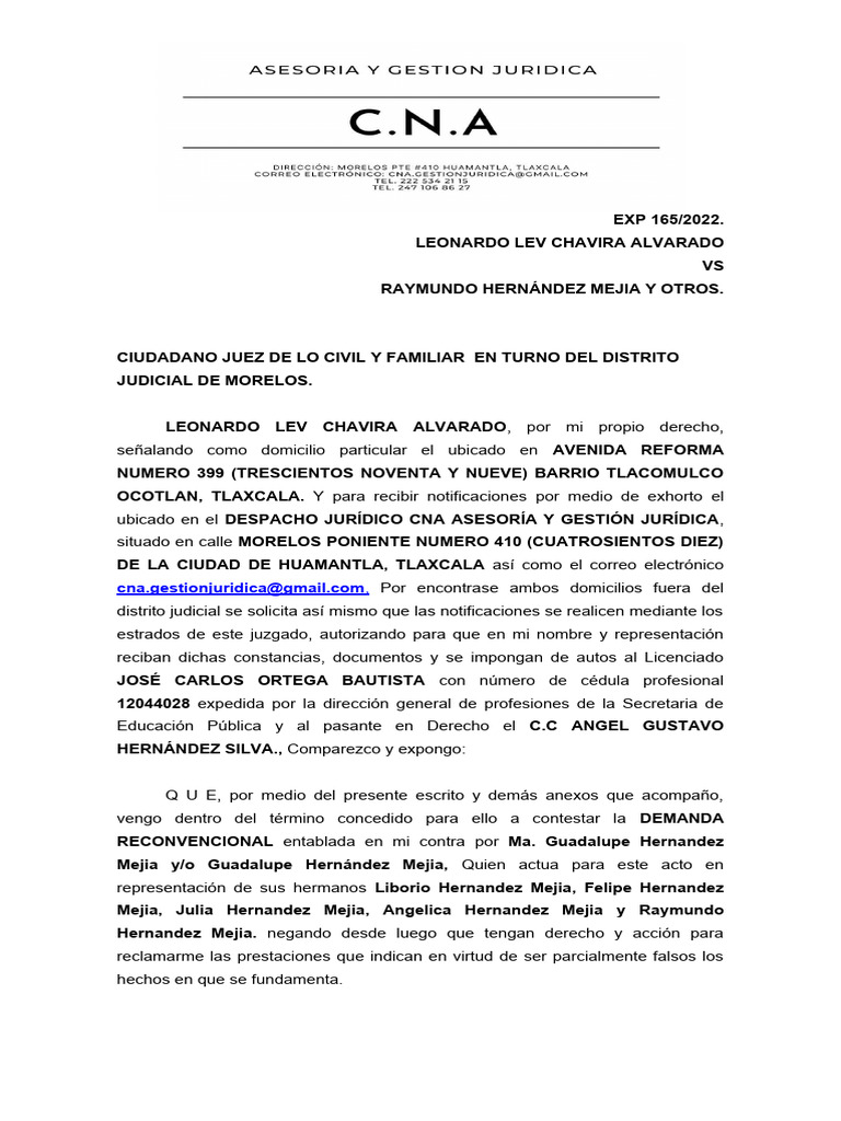 Contestación a Demanda Reconventional | PDF | Ley común | Derecho civil ...