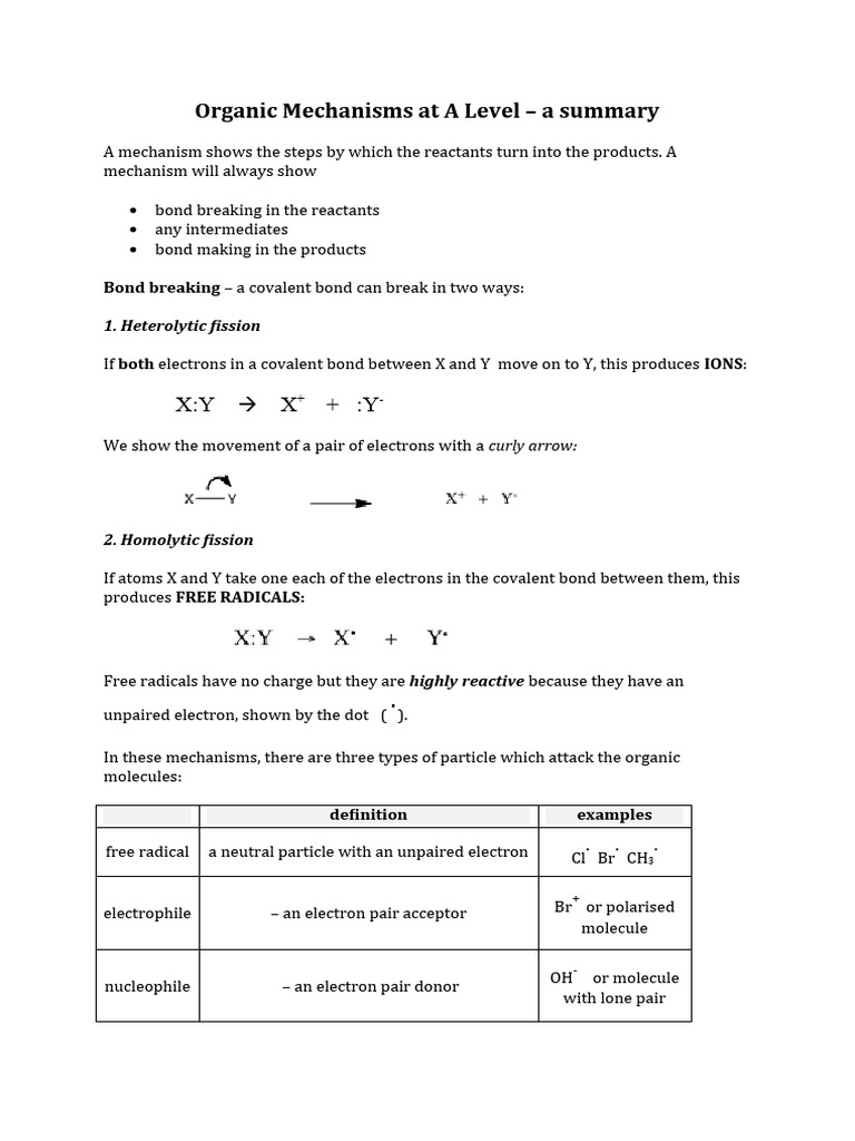 Organic Mechanisms at AS Level | PDF | Chemical Reactions | Chlorine