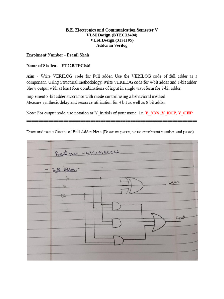 Lab 1 Adder | PDF | Logic Synthesis | Computer Engineering