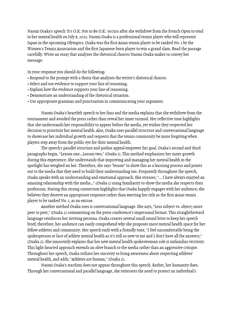 Naomi Osaka's Rhetorical Choices on Mental Health | PDF | Rhetoric ...