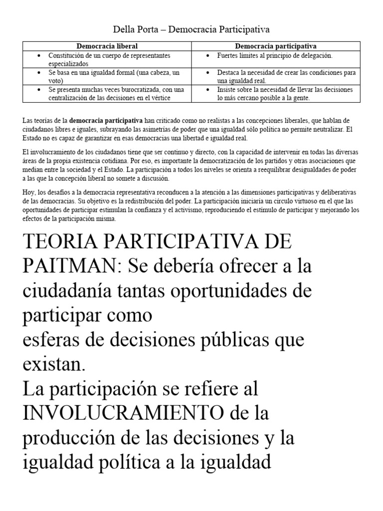 Teoría de la Democracia Participativa | PDF | Democracia | Ideologías ...