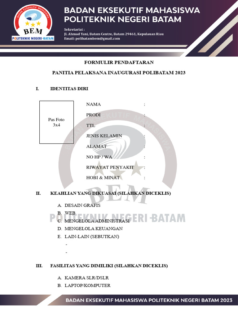 Form Oprec Panitia Panpel | PDF | Karier & Perkembangan