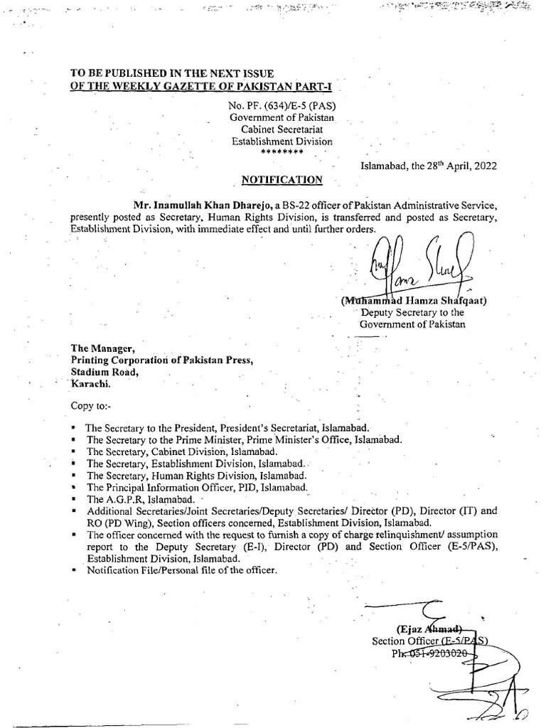 Gazette Notification Pdf Public Administration Pakistan