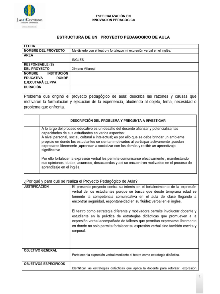 Formato para Proyecto Pedagogico de Aula 2023 | PDF | Salón de clases ...