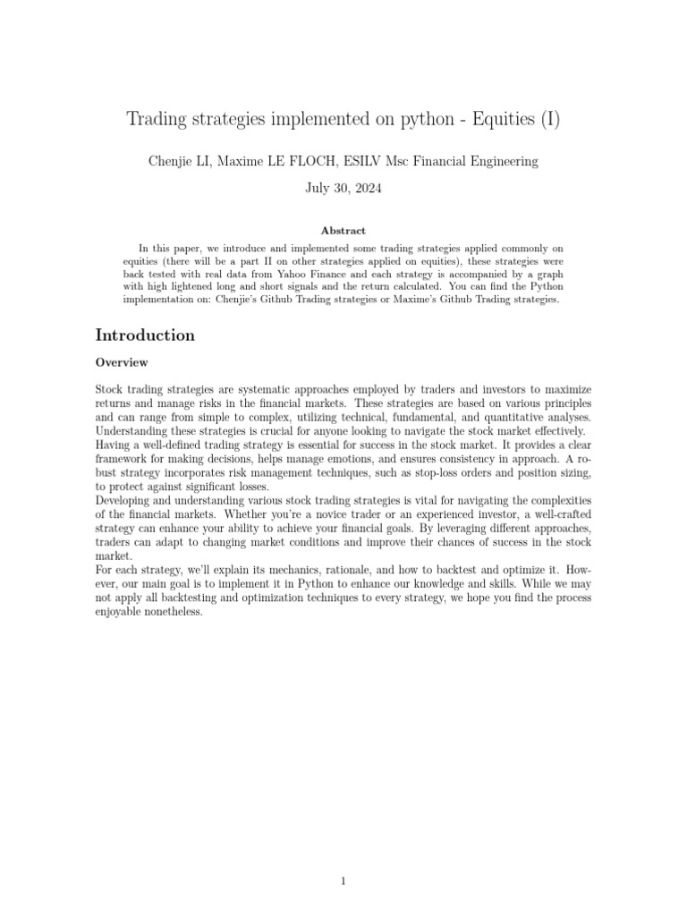 Python Equities Trading Strategies | PDF | Stocks | Stock Trader