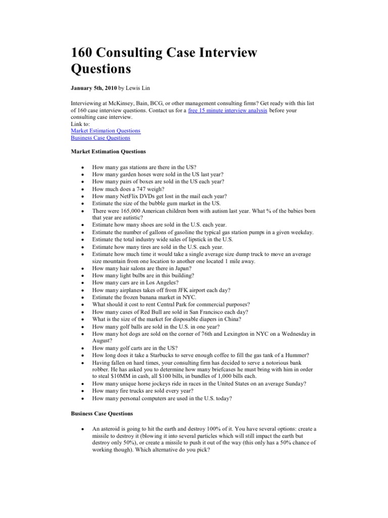 160 Consulting Case Interview Questions Wic Retail