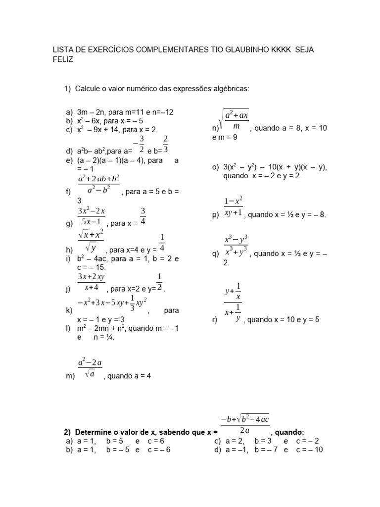 Exercícios de Polinômios e Monômios | PDF | Álgebra abstrata | Álgebra