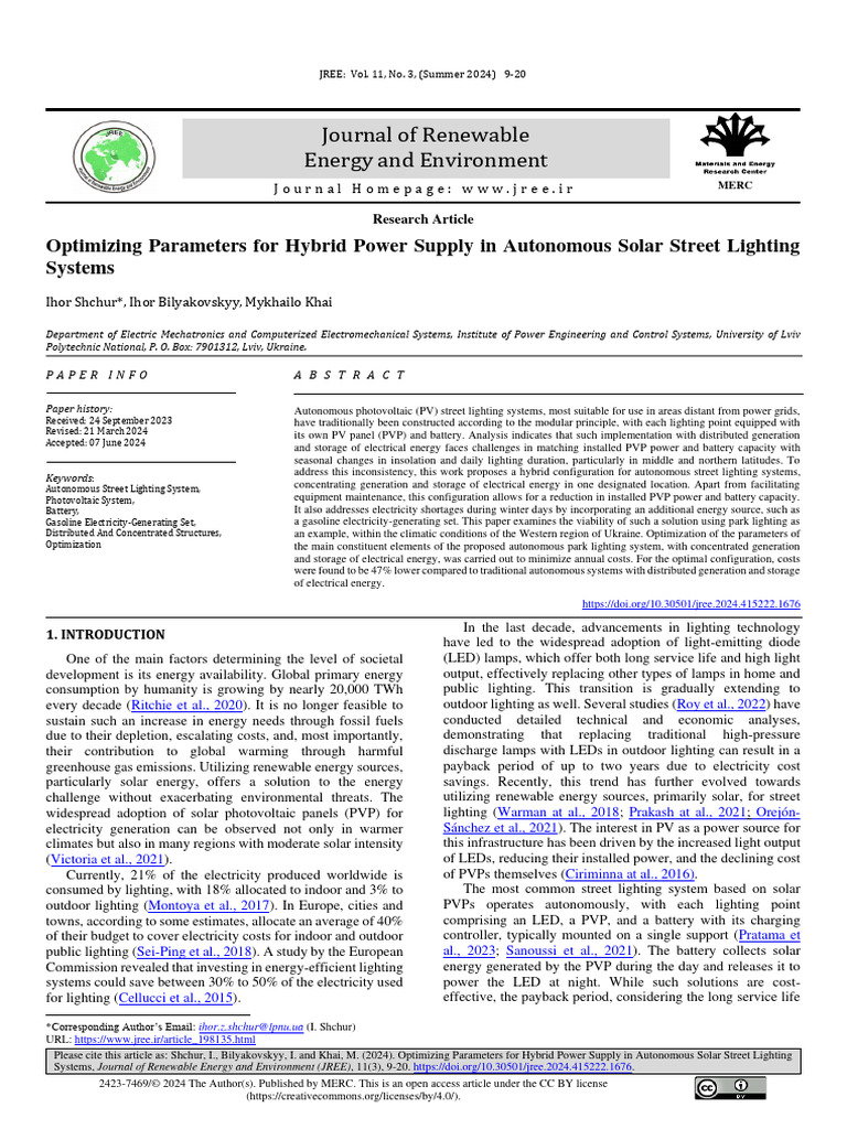 Hybrid Solar Street Lighting Optimization | PDF | Photovoltaics ...