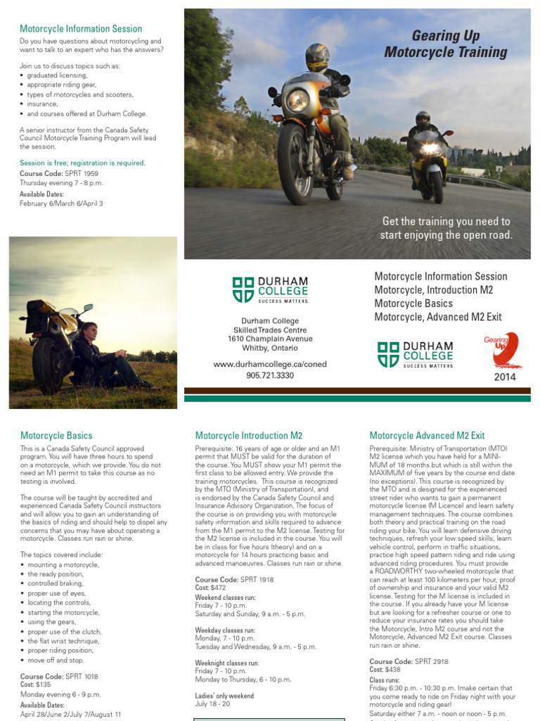 Motorcycle Training Courses at Durham College | PDF | Workweek And ...