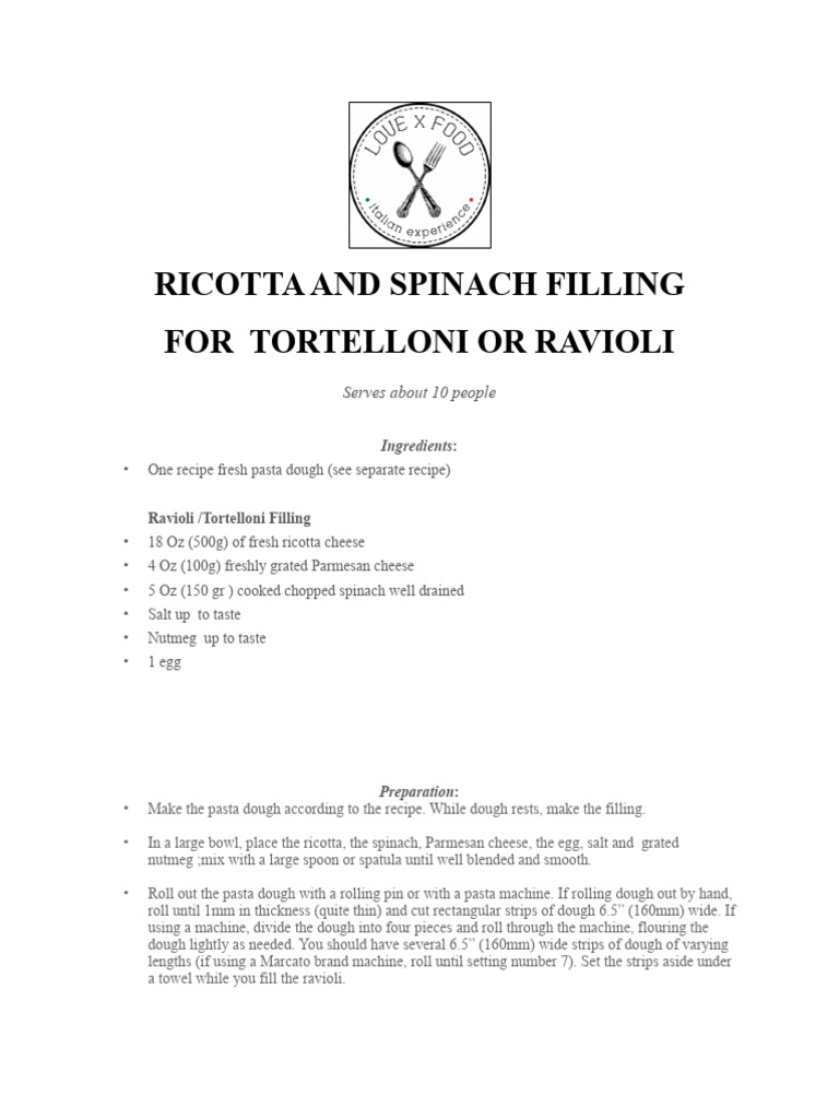 Ricotta & Spinach Filling | PDF | Pasta | Spoon