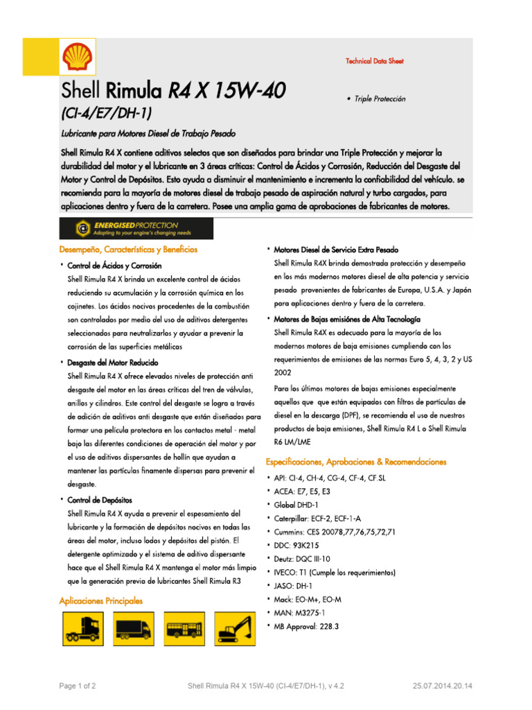 Ficha Tecnica Shell Rimula R4 X 15W 40 | PDF