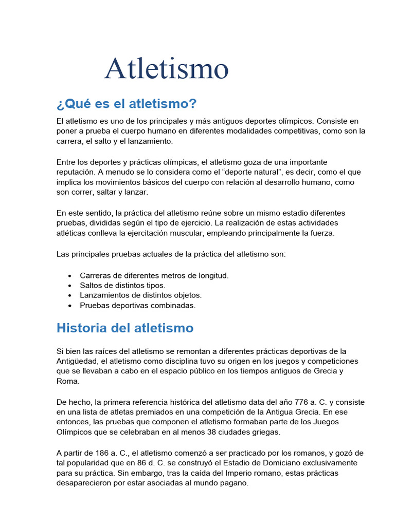 Historia y disciplinas del atletismo | PDF | Deporte del atletismo ...