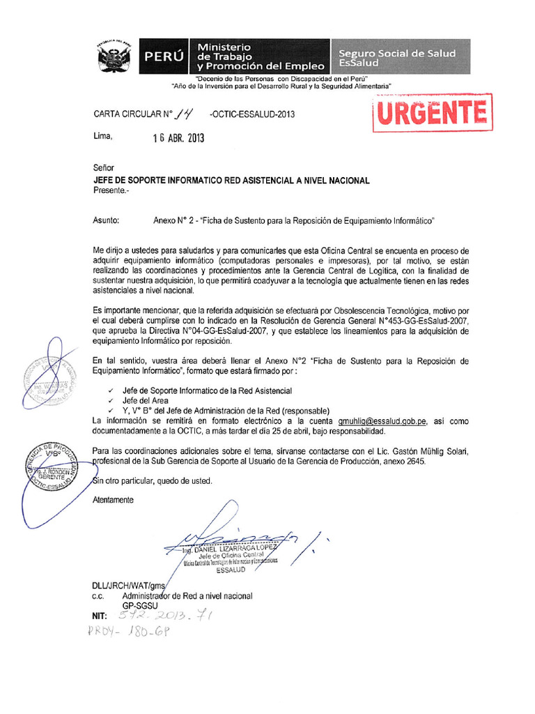 Carta Circular 14 Octic Essalud 2013 | PDF